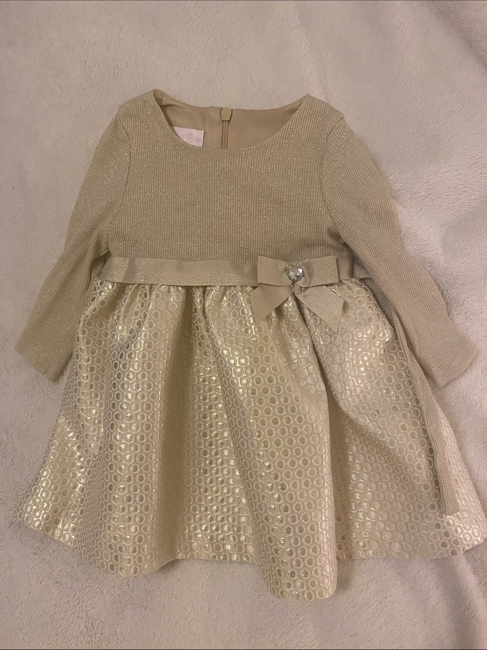 Bonnie Baby Gold Long-Sleeve Party Dress with Bow